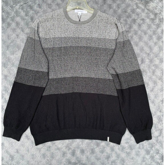 Calvin Klein Men’s Black Gray Striped Knit Pullover Sweater Sz L NWT 100% Cotton - Picture 15 of 15